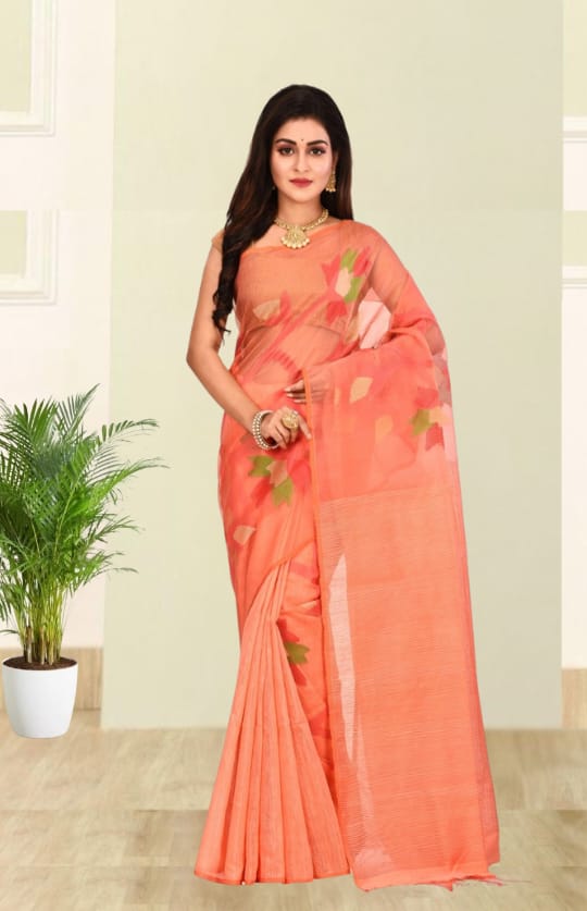 Peach Colour Matka Maslin Silk