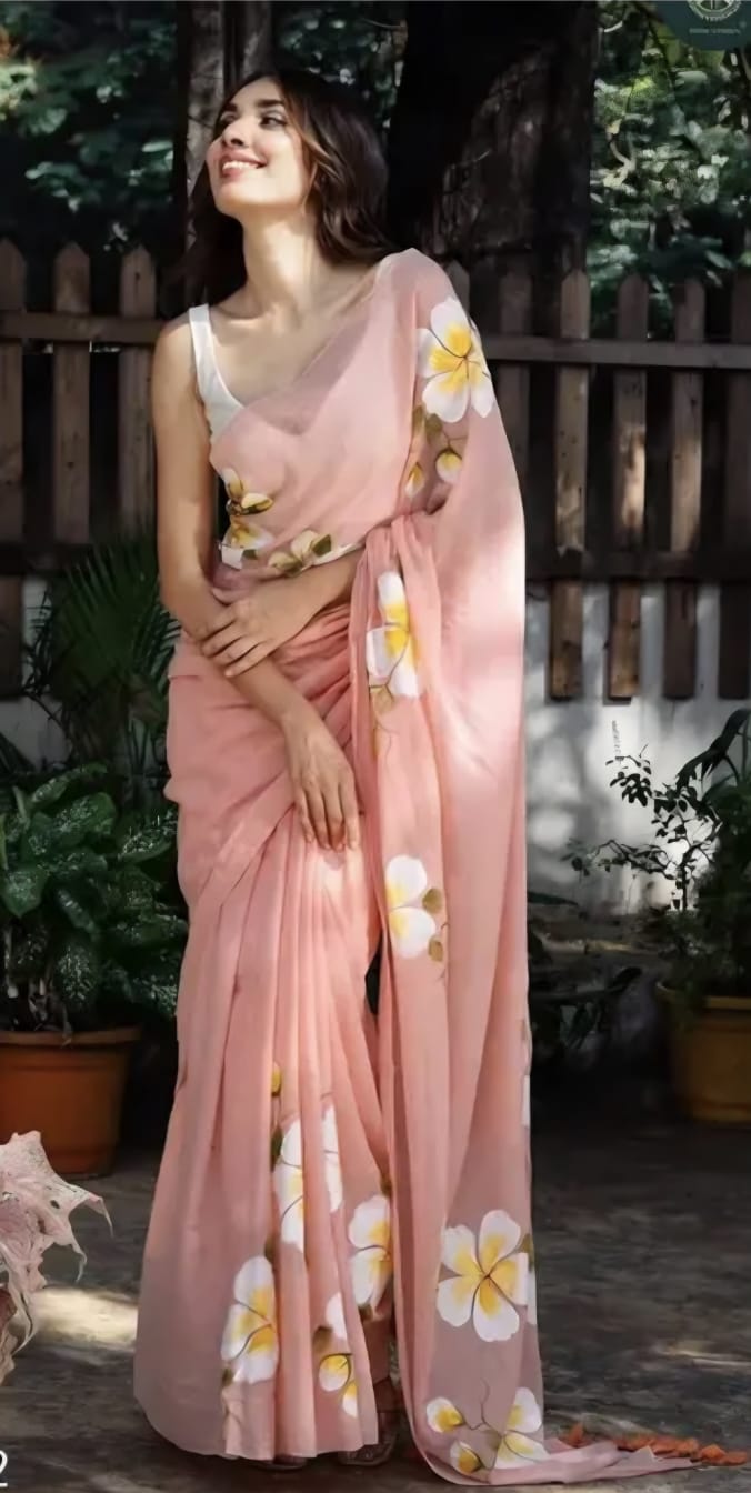 Peach Colour Hand Block Printed Linen