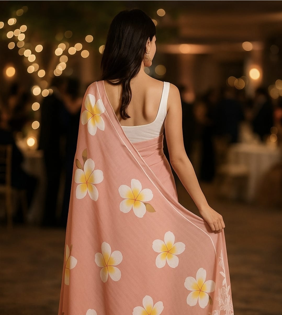 Peach Colour Hand Block Printed Linen