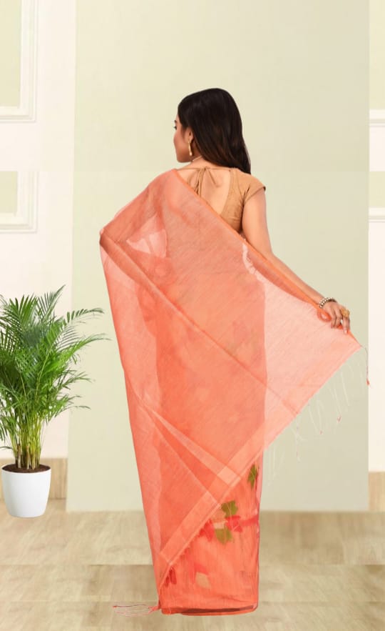 Peach Colour Matka Maslin Silk