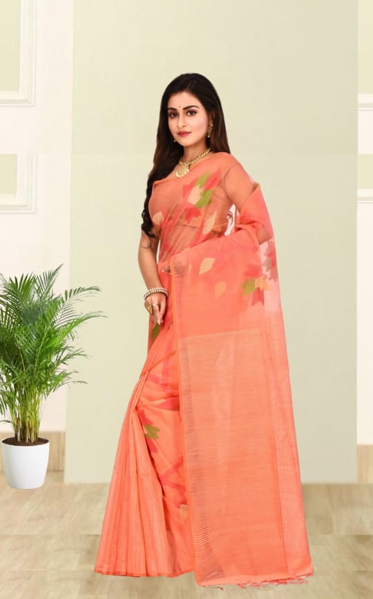 Peach Colour Matka Maslin Silk