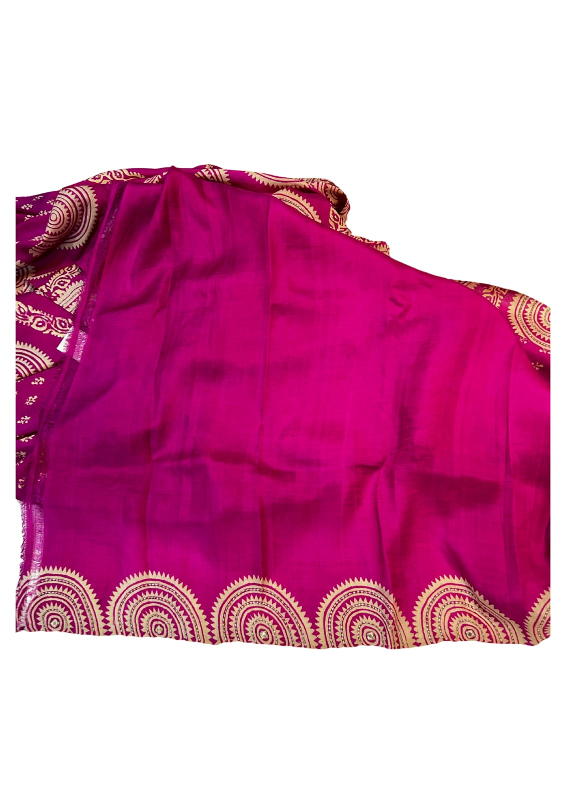 Pink and White Hand Block Printed and Embroidered Mulberry Katan Silk