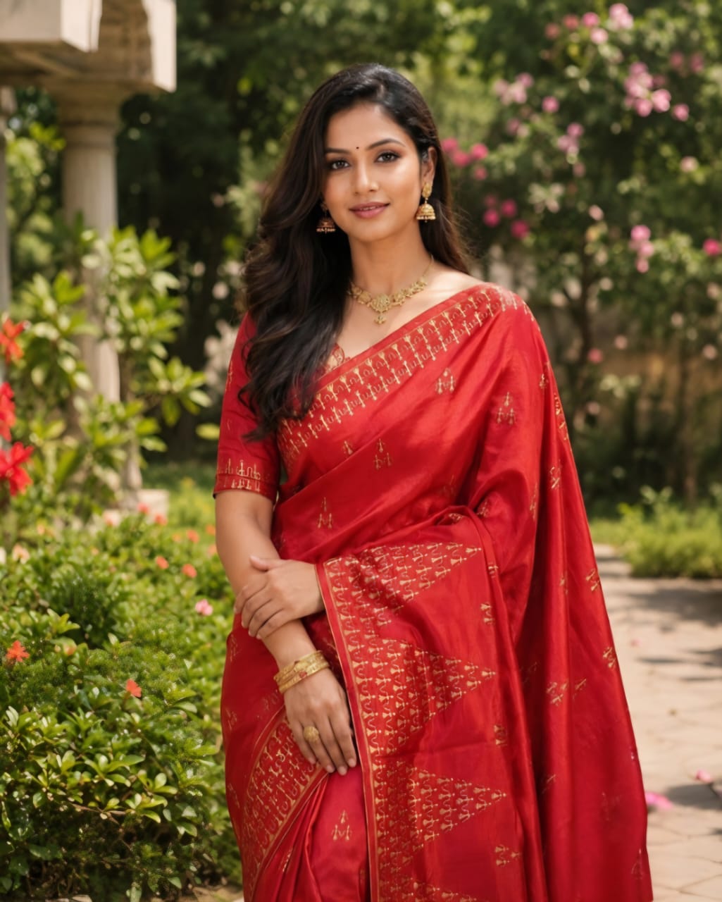 Dark Orange Colour Tusar Silk Saree with Embroidery Work in the Body and Border