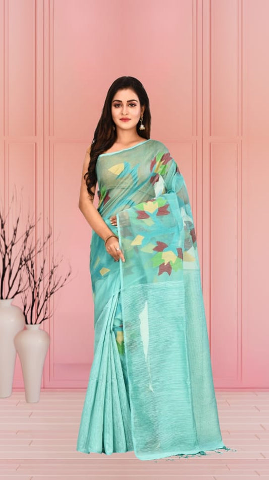 Sea Blue Colour Matka Maslin Silk