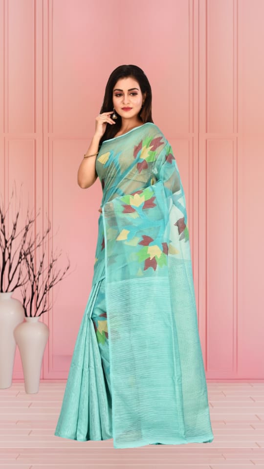 Sea Blue Colour Matka Maslin Silk