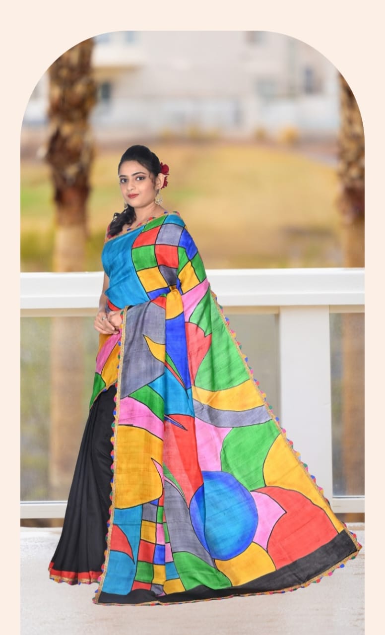 Multi Colour Hand Brush Painted Mulberry Katan Silk