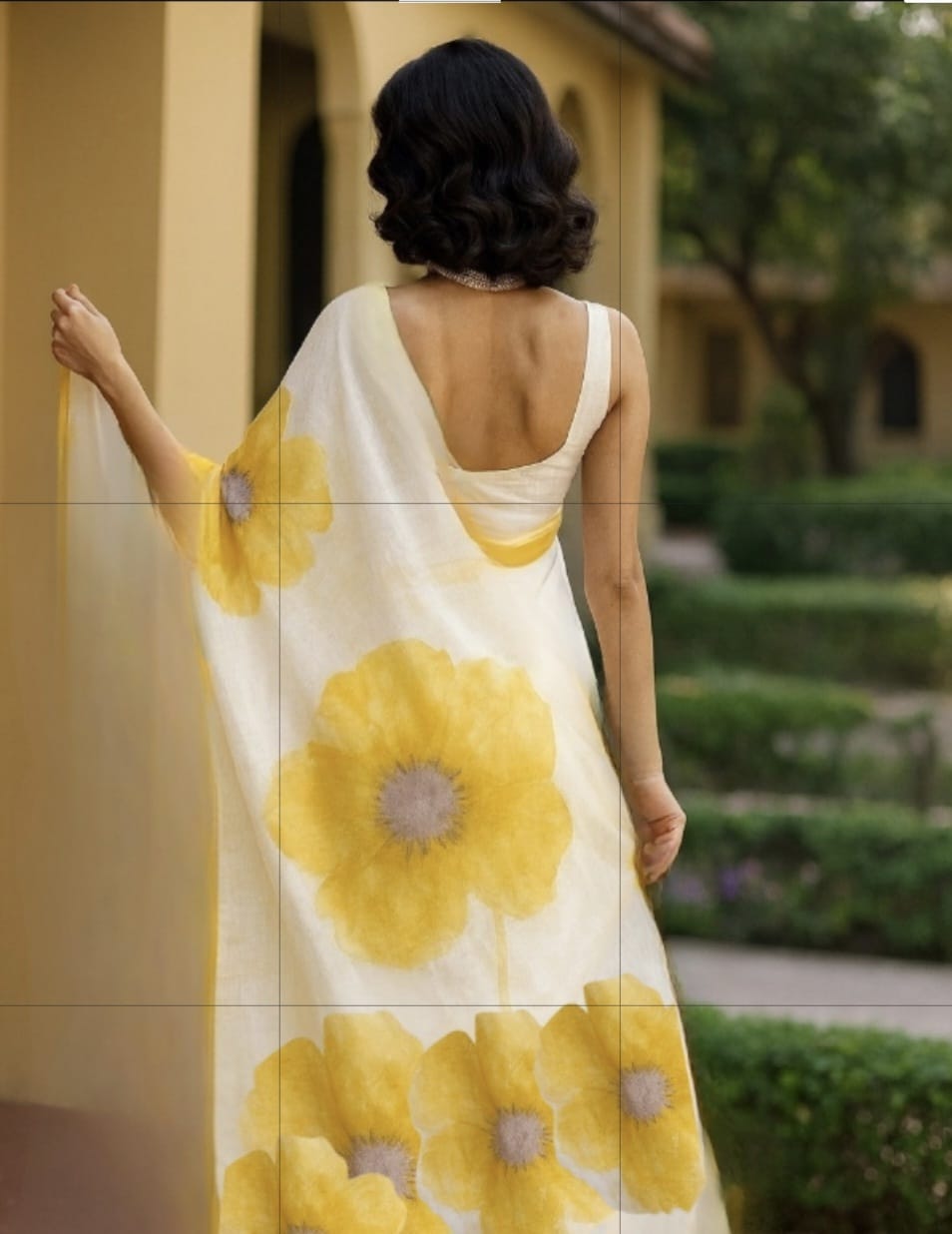 Hand Block Printed White and Yellow Colour Linen