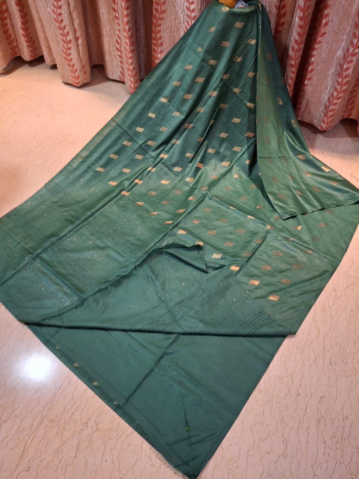 Dark Green Colour Katan Silk Saree with Zari Weaved Motifs