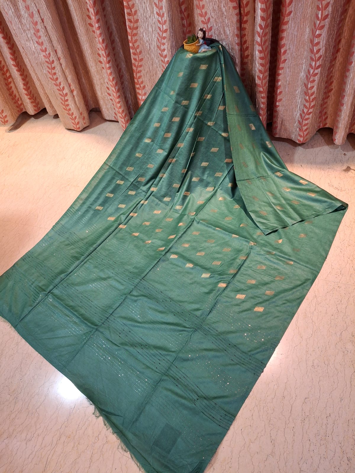 Dark Green Colour Katan Silk Saree with Zari Weaved Motifs
