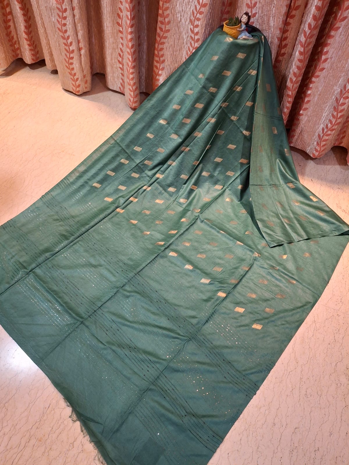 Dark Green Colour Katan Silk Saree with Zari Weaved Motifs
