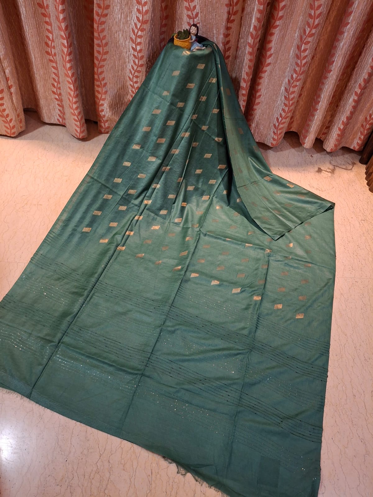 Dark Green Colour Katan Silk Saree with Zari Weaved Motifs