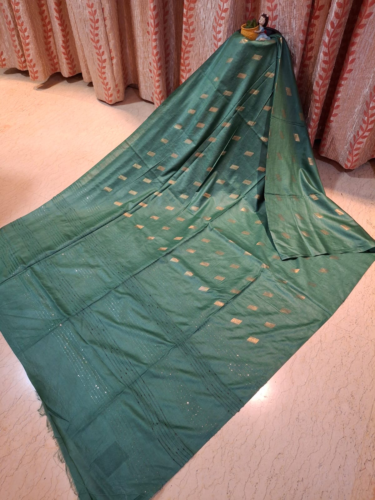 Dark Green Colour Katan Silk Saree with Zari Weaved Motifs