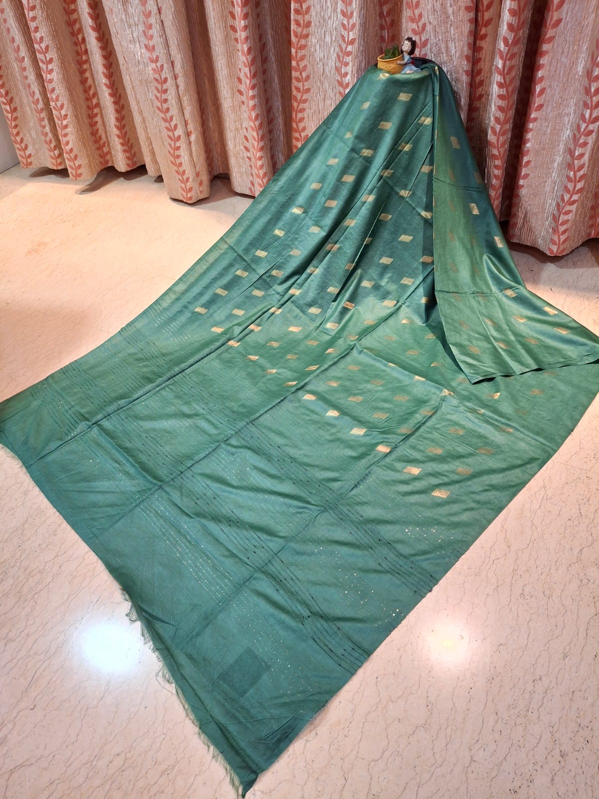 Dark Green Colour Katan Silk Saree with Zari Weaved Motifs