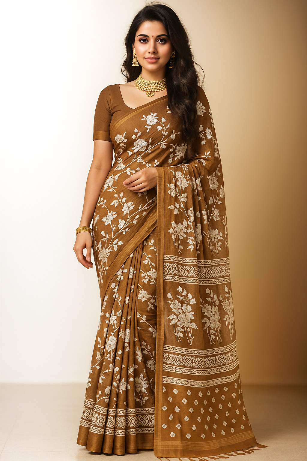 Mustard Colour Hand Block Printed Bapta Tussar Silk