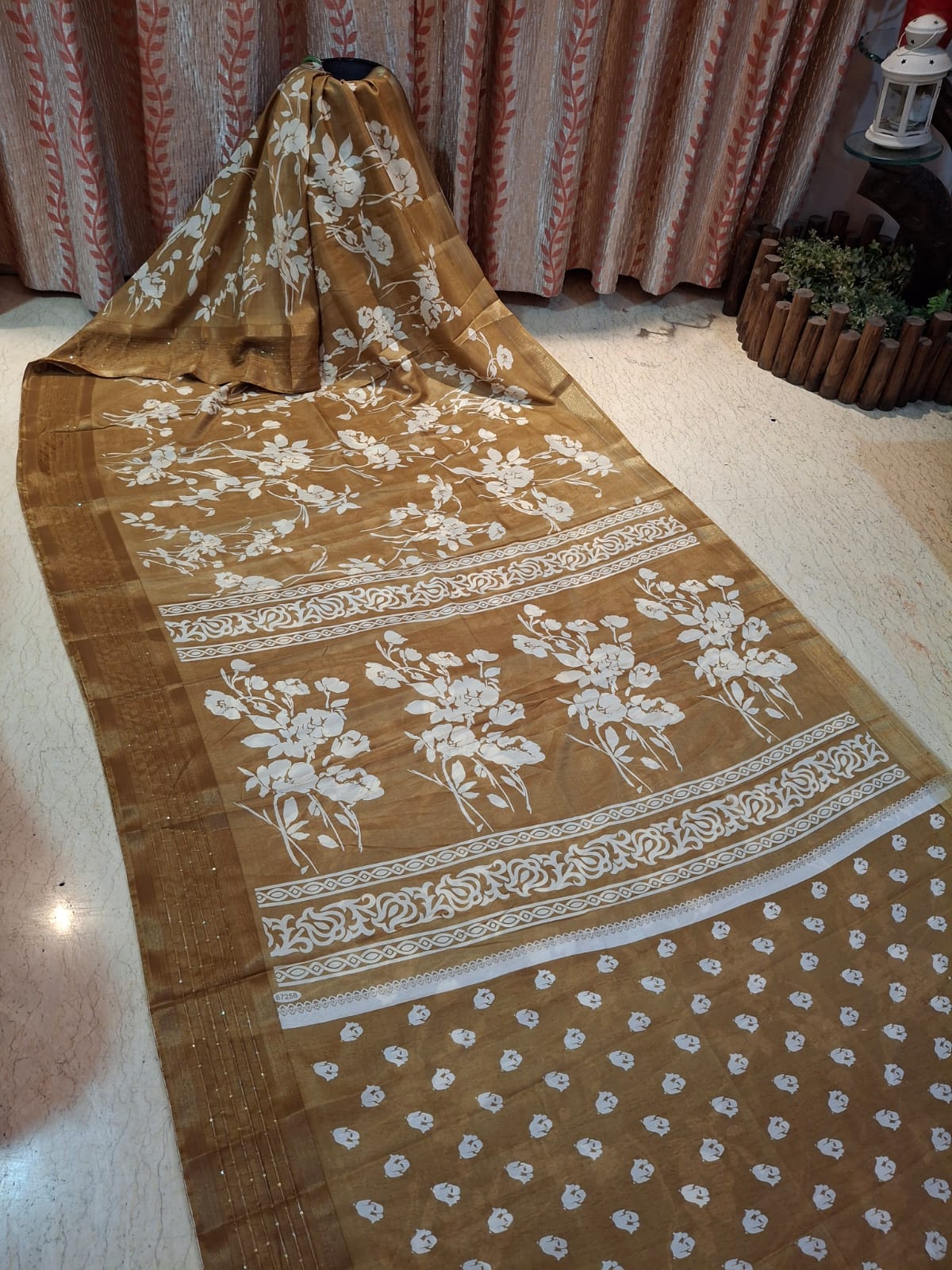 Mustard Colour Hand Block Printed Bapta Tussar Silk