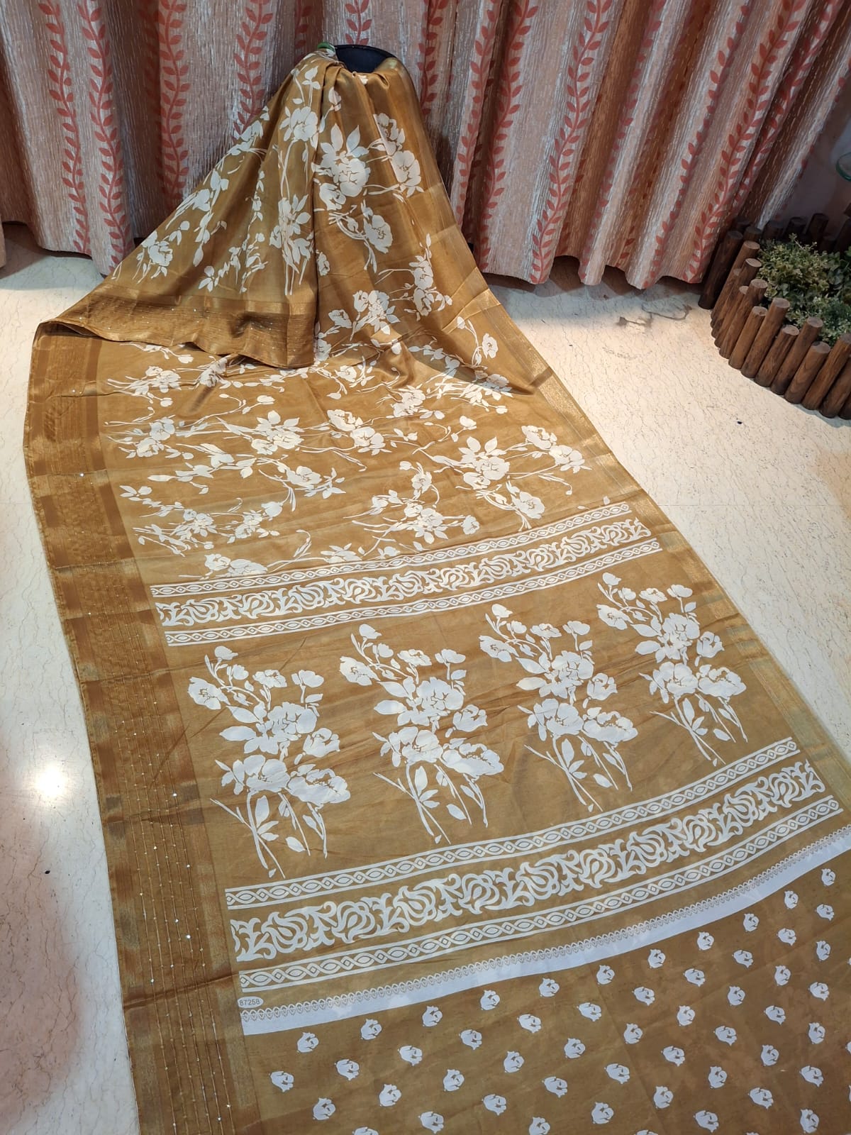 Mustard Colour Hand Block Printed Bapta Tussar Silk