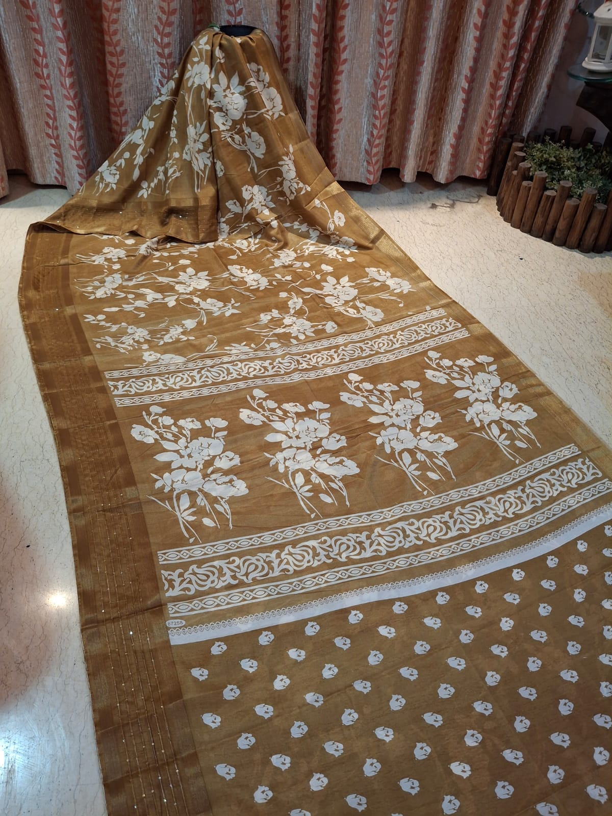 Mustard Colour Hand Block Printed Bapta Tussar Silk