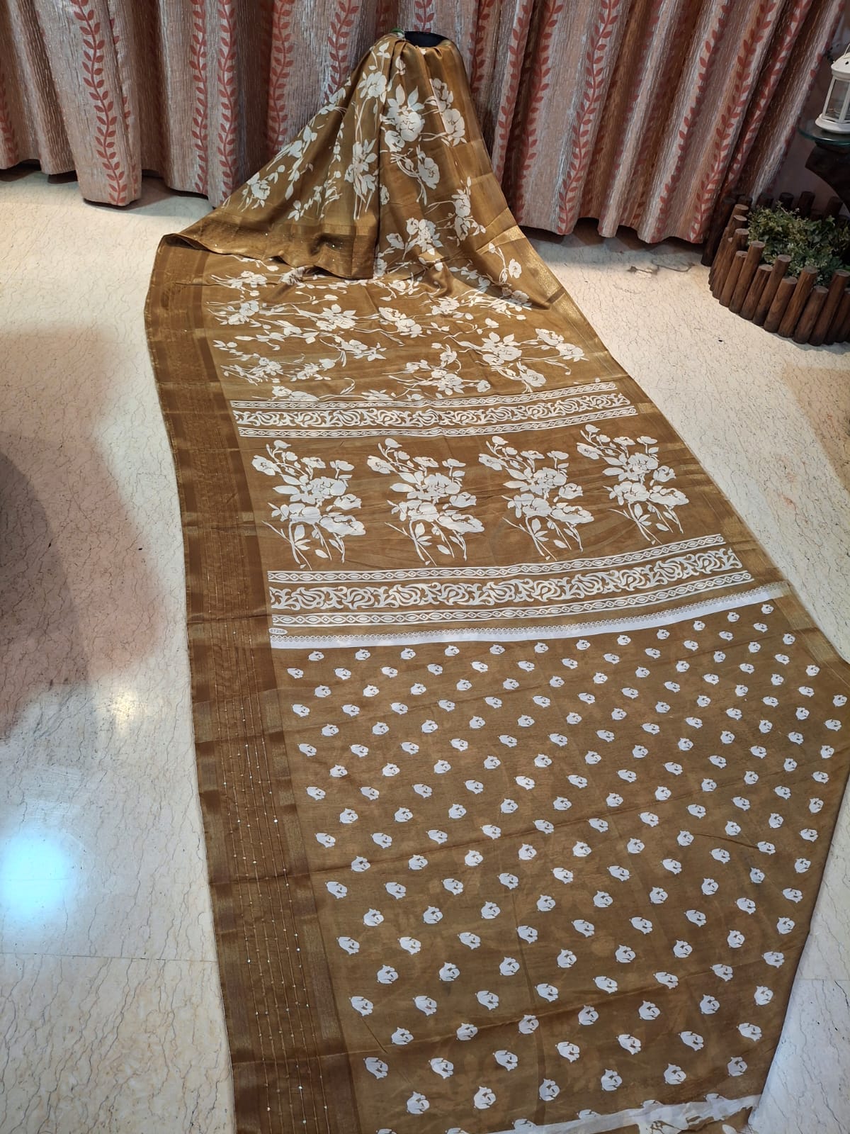 Mustard Colour Hand Block Printed Bapta Tussar Silk
