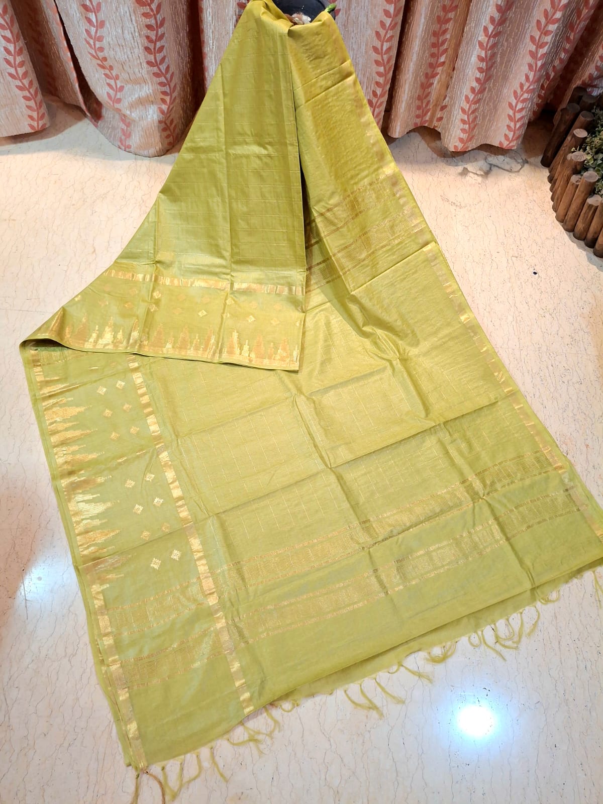 Olive Green Colour Katan Silk with Zari Weaved Design