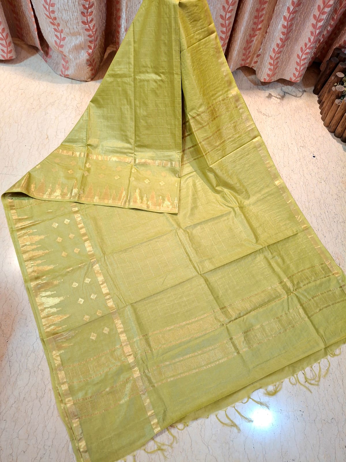 Olive Green Colour Katan Silk with Zari Weaved Design