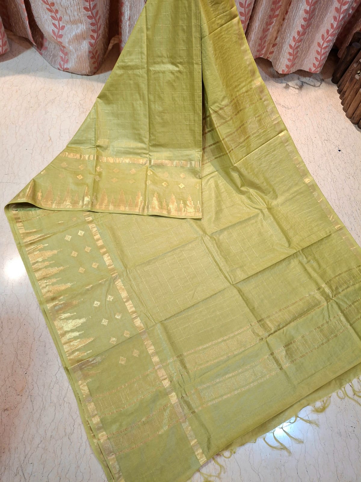 Olive Green Colour Katan Silk with Zari Weaved Design