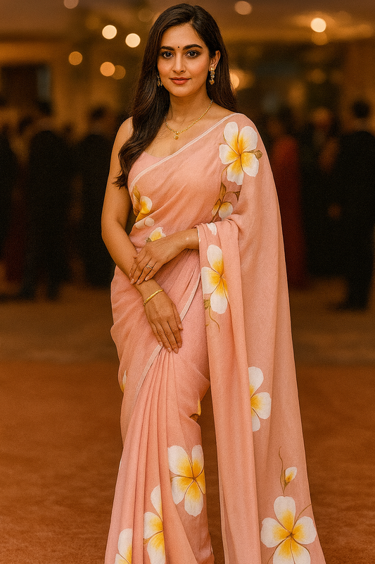 Peach Colour Hand Block Printed Linen