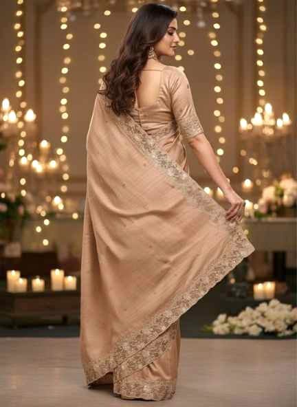 Toffy Colour Tussar Silk with Handmade Cutwork Embroidery in the Border and Anchal