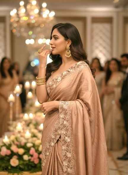 Toffy Colour Tussar Silk with Handmade Cutwork Embroidery in the Border and Anchal